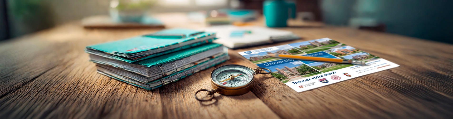 boussole avec un flyer universitaire