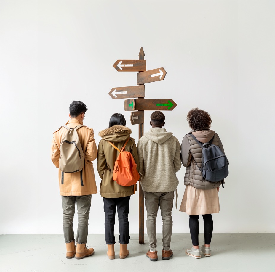 élevés entrain de regarder un panneaux de direction